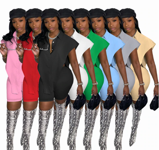 Cardigan Button Top Shorts Two Piece