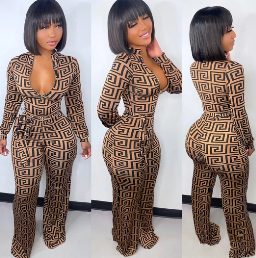 Printed V Neck Jumpsuit